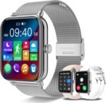 Smart Watch for Women Men(Answer/Make Calls) 1.85" HD Fitness Tracker Smartwatch for Android iPhone with Steps Tracking/Heart Rate/Sleep Monitor, 120+ Sports Modes IP68 Waterproof, Silver/3 Bands - Image 2