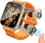 Smart Watch with Earbuds, 1.96“ Smartwatch for Android/iOS, Watches for Men Women IP67 Waterproof Fitness Tracker with Heart Rate Blood Oxygen Sleep Monitor, Sports Calls Message (Orange) - Image 2