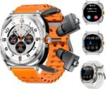 Smartwatch with Earbuds(Answer&Make Calls) IP67 Water Resistant Watch(2 Straps), Sports Watches 100+ Sports Modes (Cycling/Fitness/Hiking), DIY Watch Faces for Men Dad Husband (Silver) - Image 2