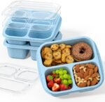 Snack Boxes (3 Pack) - Stackable Bento Boxes with 3 Compartments, Meal Prep Containers Reusable, Lightweight Lunch Containers for Kids and Adults, BPA Free (Blue) - Image 2