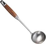 Soup Ladle,304 Stainless Steel Cooking Ladle Spoon Wok Tools with Long Wooden Handle Heat Resistant,Silver/14.6Inch - Image 2