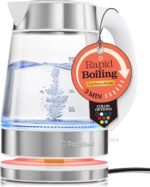 Speed-Boil Water Electric Kettle, 1.7L 1500W, Coffee & Tea Kettle Borosilicate Glass, Water Boiler, Auto Shut-Off, Cool Touch Handle, Base Detachable, LED. 360° Rotation, Boil Dry Protection (White) - Image 2