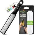 Spring Chef Premium Lemon Zester Grater with Handle - Fruits, Garlic, Chocolate, Nutmeg, Ginger Grater - Heavy Duty Kitchen Tool - Stainless Steel Citrus Zester with Blade Cover - Fine Shred, Black - Image 2