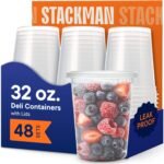 Stack Man 32 oz Deli Containers with Lids (48 Sets) – Quart Clear Plastic Food Storage Containers, Airtight Leak-Resistant Seal, BPA-Free, Microwave & Freezer Safe, Meal Prep Soup Takeout to-Go - Image 2