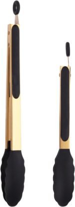 Stainless Steel Classic Kitchen Serving Food Party Gold Tongs 9" and 12" Cooking Tong with BPA Free Silicone Tips, Dishwasher Safe Serving Tools(set of 2) - Image 2