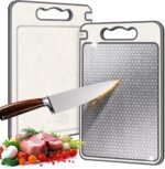 Stainless Steel Cutting Board, Double Sided Chopping Board for Kitchen, Scratch-resistant Mesh Design, Non Toxic, Juice Groove, Dishwasher Safe, 304 Stainless Steel and Wheat Straw PP (15×10 In） - Image 2