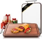 Stainless Steel Cutting Board For Kitchen With Lip(Wood & Metal, 16.3"x11"), Non Plastic Ebony Wood Double Sided Cutting Boards, Charcuterie Chopping Board for Defrost | Best Gift Idea - Image 2