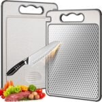 Stainless Steel Cutting Board for Kitchen, Scratch Resistant Mesh Design, Reversible 304 Stainless Steel & Wheat Straw, Non Toxic Chopping Board for Meat, Dishwasher Safe, 14.4"*9.8",1Pcs Grey - Image 2