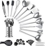 Stainless Steel Kitchen Utensils Set 40 Pieces, Cooking Utensil Set with Utensils Holder, Kitchen Gadgets Kitchen Essentials New Home, House, Appartment Must Have, Metal Spatula Set - Image 2