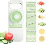 Stainless Steel Mandoline Slicer for Kitchen, 6-in-1 Vegetable Slicer with 360° Full-Cover Safety Guard, Adjustable Food Cutter for Potato, Carrot & Salad Prep, Space-Saving Design (Mint Green) - Image 2