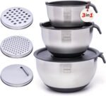 Stainless Steel Mixing Bowls Set of 3, Large Nesting Bowls with Airtight Lids for Food Prep, Cooking, Baking, Salad, and Outdoor Dining (Black, 3 Pcs) - Image 2