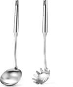 Stainless Steel Soup Ladle and Spaghetti Spoon Set - Large Ladle Spoon, Pasta Strainer, Durable Kitchen Cooking Utensils for Stirring, Serving Pasta, Soup & Sauce，Christmas Gifts - Image 2