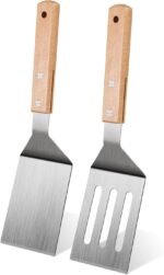 Stainless Steel Spatula Set, 2 Pcs Metal Spatulas for Kitchen Use, Professional Metal Spatula for Cast Iron Skillet with Wooden Handle, Ideal Choice for Making Desserts, Pancakes, Eggs, and BBQ - Image 2