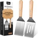 Stainless Steel Spatula Set, 2 Pieces Metal Spatula for Cast Iron Skillet, Metal Spatulas for Kitchen Use with Wooden Handle, Ideal for Frying Steak, Pancake, Cookie, Burger, Brownie or Desserts - Image 2