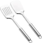 Stainless Steel Spatulas Set, ReaNea Silver Slotted Turner, Solid Turner, Heavy Duty Sturdy Kitchen Spatula High Heat Resistant, Ideal Cookware for Fish,Eggs,Pancakes, Dishwasher Safe, Easy to Clean - Image 2