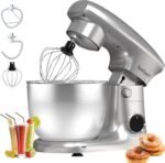 Stand Mixer, 3 in 1 Stand Mixer, 5.5Qt Electric Mixer, Mixer with Stainless Dough Hook, Wire Whip & Beater, Food Mixer for Baking, Cake and Most Home Cooks, Silver - Image 2