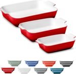 Stoneware Casserole Dish Bakeware Set of 3 | Rectangular Dinnerware Set with Handles [Deep Red] - Image 2