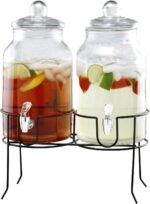 Style Setter Rustic Home Beverage Dispenser Set of 2 Cold Drink Dispenser w/ 1-Gallon Capacity each Glass Jug, Metal Rack & Leak-Proof Acrylic Chrome Spigot Great for Parties, Weddings - Image 2