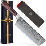 Sunnecko 7” Nakiri Knife High Carbon Steel – Extreme Sharpness Vegetable & Cleaver Knife for Clean Cuts – Multipurpose Asian Chef Kitchen knives with Sheath & Gift Box,Cooking Gifts - Image 2