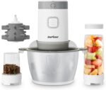Sunvivi 4-IN-1 Food Processor: Electric Chopper for Meat Grinder, Vegetable Chopper, Juicer, Garlic Peeler & Coffee Grinder, 350W Portable Blender with 2 Speeds, Stainless Steel Bowl, 2 Cups, White - Image 2