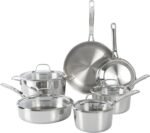 Sur La Table Kitchen Essentials Chef's Deck 10 Piece Stainless Steel Non Toxic Pots and Pans Kitchen Cookware Set w/Triply Encapsulated Base - Induction Safe - Image 2