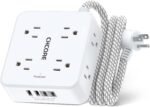 Surge Protector Power Strip - CHCORE 5Ft Braided Extension Cord with 8 Outlets with 4 USB (2 USB C) Charging Ports, Flat Plug Multi Plug Outlet Extender Charging Station for Home Office, ETL, White - Image 2