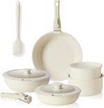 Sweetcrispy 12 pcs Pots and Pans Set, Nonstick Kitchen Induction Cookware Suit with Detachable Handle, Dishwasher Oven Safe, Milky White - Image 2