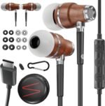 Symphonized Premium Wooden iPhone Earphones Wired (USB C) Deep Bass Sound, 3D Sound, Microphone Volume Control, 90% Noise Cancelling for Type C Devices. Earphones for iPhone 15 to 17 & Android (Black) - Image 2
