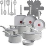 T-Fal Refresh Ceramic Pots and Pans Set, 20-Piece Nonstick Cookware Set, Stockpot, Griddle, Frying Pans, Utensils, Moon Grey - Image 2