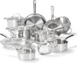 T-fal Gourmet 15-Piece Stainless Steel Cookware Set, Pots and Pans Cooking Set, Dishwasher Safe, Oven Safe to 500°F, Induction Compatible, Stock Pot, Sauce, Saute, Frying Pans, Silver - Image 2
