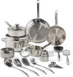 T-fal Gourmet Stainless Steel Cookware Set: 20-Piece Kitchen Essentials, Induction Compatible, Dishwasher Safe, Oven Safe to 500F, Durable Pots and Pans with Steamer for Versatile Cooking - Image 2
