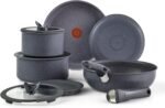 T-fal Ingenio Essentials Cookware Set with Detachable/Removable Handle 11 Piece, Granite Titanium Non Stick, Oven Broiler Safe 500F, Stackable, Pots and Pans Set, Frying Pans, Dishwasher Safe, Gray - Image 2