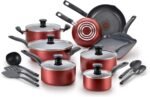 T-fal Initiatives Nonstick Cookware Set 18 Piece, Oven Broiler Safe 350F, Kitchen Cooking Set w/Fry Pans, Saucepans, Saute Pan, Dutch Oven, Griddle, Pots and Pans, Home, Dishwasher Safe, Red - Image 2