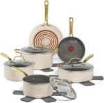 T-fal Preserve Ceramic, Non stick Cookware Set 13-Piece, Oven & Broiler Safe up to 350°F, Includes Stockpot, Saucepans, Frying Pans, Protectors, Pots and Pans, Beige - Image 2