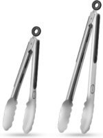 TACGEA Stainless Steel Kitchen Tongs, Silicone Non-slip Grip, Locking Grilling Food Tongs Set of 2, 9-inch & 12-inch - Image 2