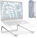TENOC Foldable Laptop Stand for Desk, Universal Laptop Riser Ventilated Holder Mount Compatible with MacBook, Notebook, ASUS, Acer and More, Silver - Image 2