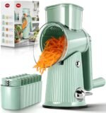 TOPAA Rotary Cheese Grater with Handle Vegetable Shredder with 5 Blades, Round Mando line Slicer and Food Chopper for Kitchen (Green) - Image 2