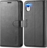 TUCCH Case Wallet for iPhone XR, Kickstand RFID Blocking Credit Card Slot PU Leather Folio Phone Cover with Wireless Charging [Shockproof TPU Shell] Compatible with iPhone XR 6.1, Black - Image 2