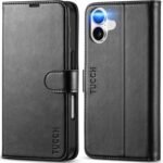 TUCCH Compatible with iPhone 16 Wallet Case, RFID Blocking 4 Card Holder Kickstand [Shockproof TPU Interior Shell], PU Leather Magnetic Closure Protective Flip Phone Cover, Black - Image 2