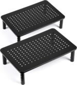 TV/Monitor Riser Desktop Stand, Flat Screen, Sturdy Metal Laptop Computer Shelf for Printer, iMac, 3 Height Adjustable PC with Mesh Platform , 2 Pack - Image 2