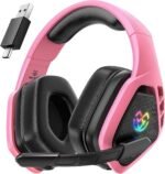Tatybo Wireless Gaming Headset for PC, Ps5, Ps4, 2.4 Ghz USB & Type-C Gaming Headphones with Microphone, 30H Battery Bluetooth Headphones for Switch, Laptop, Mobile, Mac (Pink Black) - Image 2
