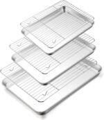 TeamFar Baking Sheet with Rack Set (3 Pans + 3 Racks), 16/12.5/10.5 Inch Stainless Steel Cookie Sheets Baking Pans Trays and Cooling Racks for Cooking Roasting, Non-Toxic & Heavy Duty, Dishwasher Safe - Image 2