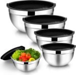 TeamFar Mixing Bowl Set of 5, 4.5/3/1.5/1/0.7 QT, Stainless Steel Metal Nesting Salad Bowl with Lid Set, Ideal for Mixing Serving, Non-Toxic & Sturdy, Airtight Lid & Easy Clean, Black - Image 2