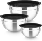 TeamFar Mixing Bowls, Stainless Steel Nesting Salad Bowls with Airtight Lids Set, For Serving/Mixing/Storing, Healthy & Long-lasting, Dishwasher Safe & Easy Clean, 4.6/3 / 1.5 QT, Black - Image 2