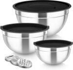 TeamFar Mixing Bowls, Stainless Steel Nesting Salad Bowls with Lids Set of 3 & 3 Grater Attachments, For Mixing/Serving/Storing, Non-toxic & Long-lasting, Size 4.6/3 / 1.5 QT, Black - Image 2