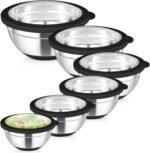 TeamFar Mixing Bowls with Lids Set of 6, Stainless Steel Metal Salad Bowls with Non-Slip Bottom, For Mixing Serving Prepping, Healthy & Heavy Duty, Black,4.6/3.5/2/1.5/1/0.7 QT - Image 2