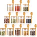 Tessco for you 12 Pack 6 oz Sugar Jar Glass Container with Spoon Clear Glass Jars with Bamboo Lid and Spoon Scoop for Women Kitchen Gift Coffee Beans, Spice, Sugar, Nuts, Candy, Salts - Image 2