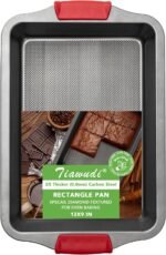 Tiawudi 13" x 9" Cake Pan, 0.8mm Thick Heavy Duty Baking Dish with Diamond Texture Pattern for Even Heating, Nonstick Baking Pan for Bread, Brownie or Lasagna, Cake Mold with Silicone Grip Handles - Image 2