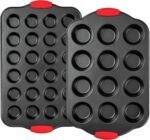 Tiawudi Muffin Pan, Nonstick Cupcake Pan Set, 2 Pack Heavy Duty Muffin Tins for Baking, 12-Cup Regular and 24-Cup Mini Bareware Tray with Silicone Grip Handles - Image 2
