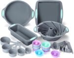 To encounter 45 Pieces Silicone Bakeware Set, Heat Resistant Baking Pans, Nonstick Baking Molds for Cake, Bread and Cupcake, with Measuring Cups and Spoons Set, Light Grey - Image 2